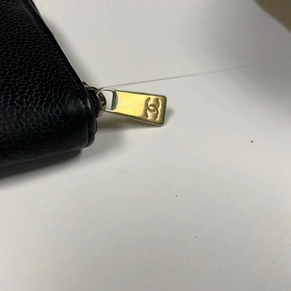 Chanel Classic Black Caviar Leather Long Clutch Zip Around Wallet